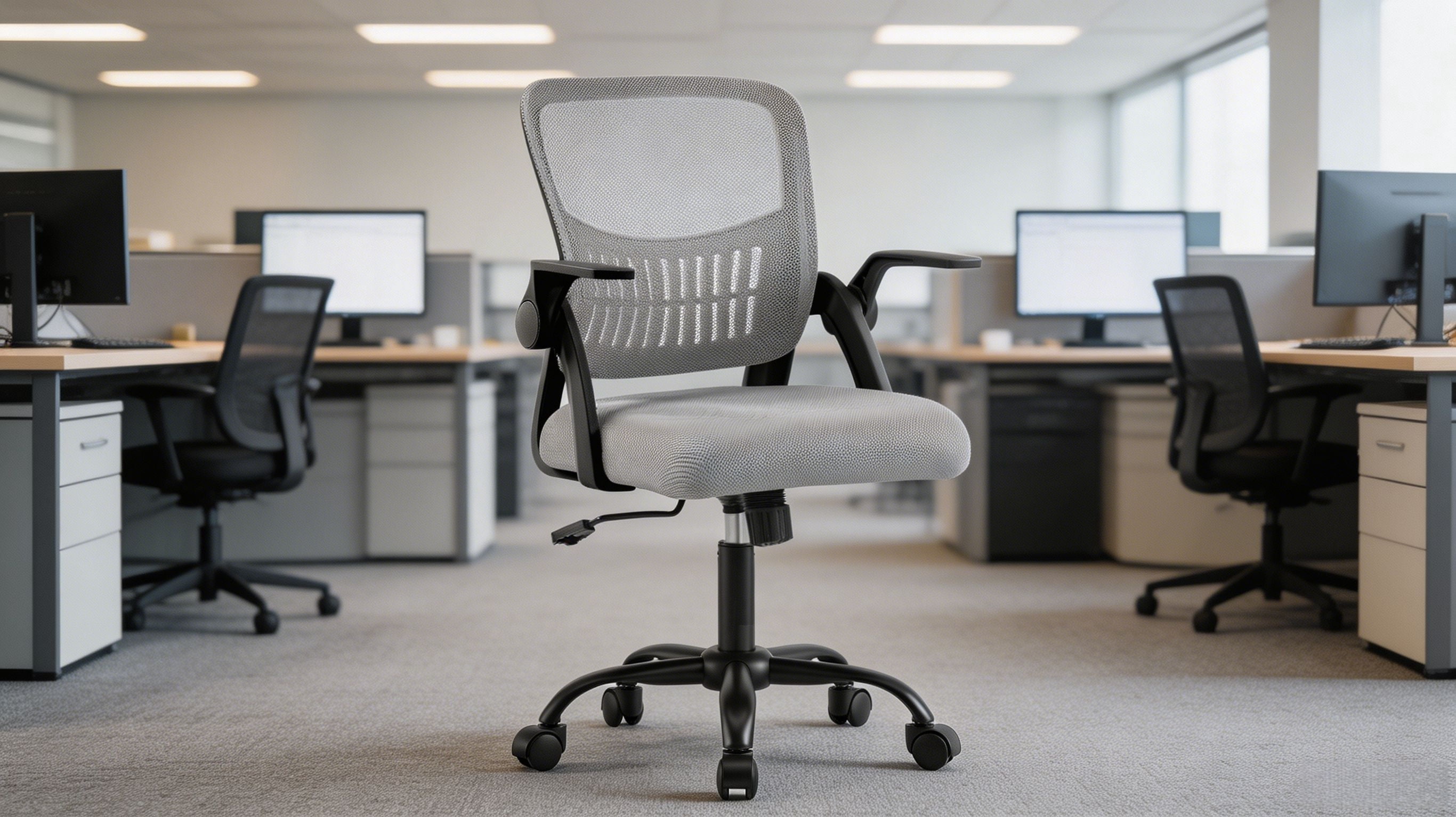 Flip-Up Armrest Fabric Computer Chair with Adjustable Rotating Backrest, Height Adjustable, 350 lbs Capacity, Multiple Colors