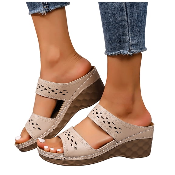 Rokment Womens Orthopedic Platform Dressy Sandals Comfortable Fashion Casual Leather Arch Support Wedge High Heels Walking Slip on Beach Summer Dress Slides for Woman A Size 6