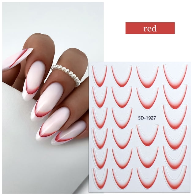 Pegatinas para uñas con degradado francés. Decoración fácil de uñas. Larga duración