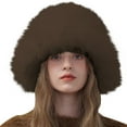 thumbnail image 4 of Outfmvch Warm Hats for Women Winter Bucket Hat for Women Fur Russian Ladies Fluffy Snow Hat Fuzzy Fisherman Cap Warm Cute Hood Scarf Coffee A, 4 of 5