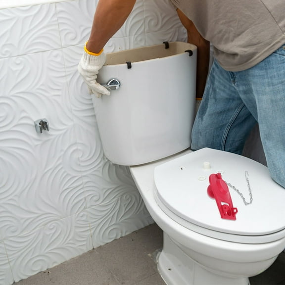 IDEANATEGRATE Red Silicone Rubber Toilet Flapper 1Set for Toilet Bowl Leakproof Convenient Maintenance