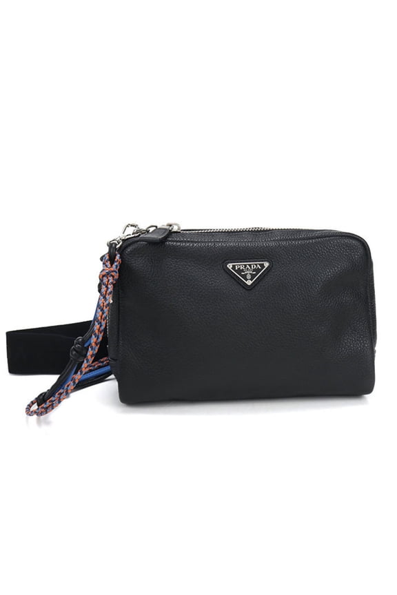 Pre-Owned PRADA Prada Shoulder Bag 2VH181 2BBE F0002 Vitello Daino Leather Men's Black