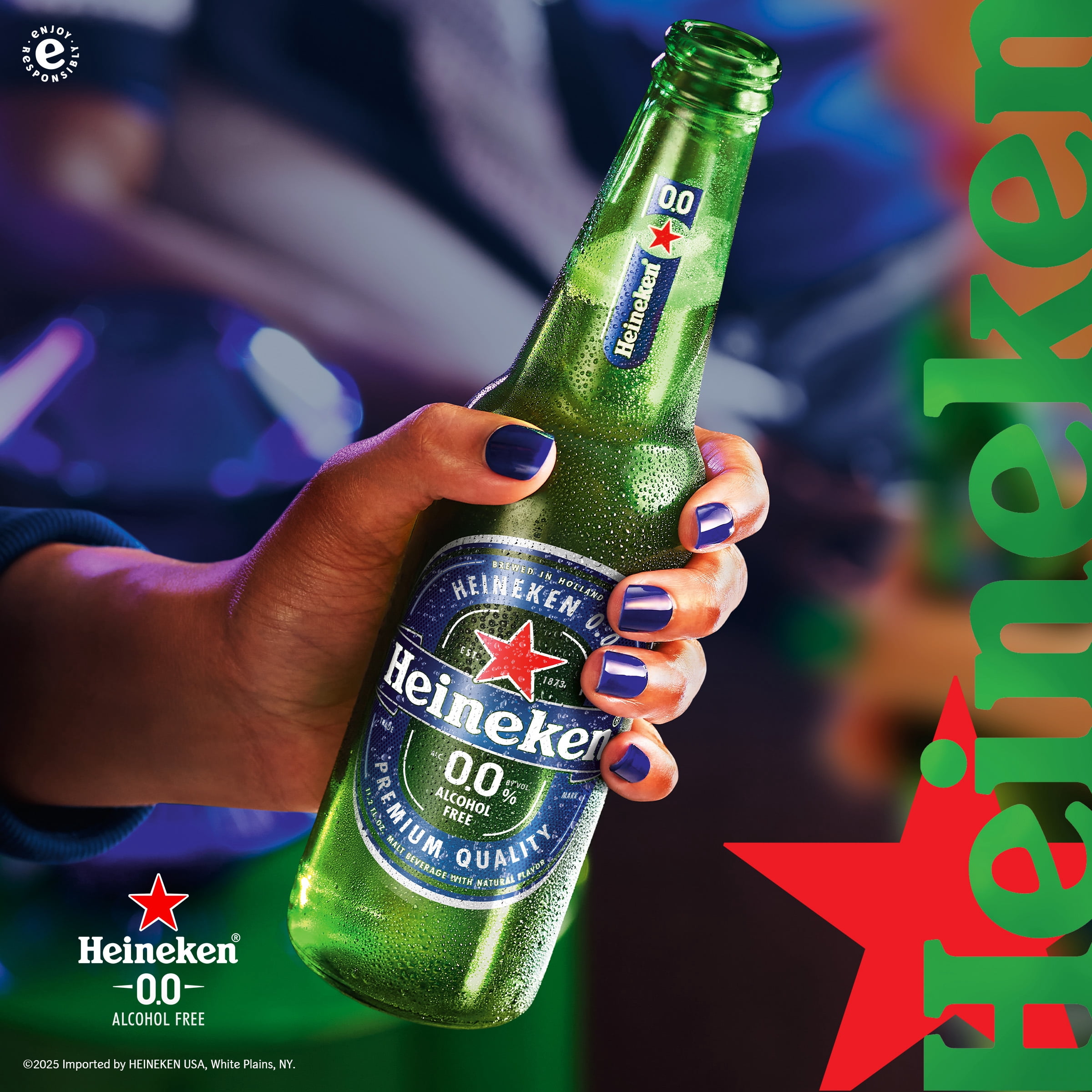 Heineken 0.0 Non-Alcoholic Netherlands Import Lager Beer, 6 pack, 11.2 fl oz Bottles, 0.0% ABV