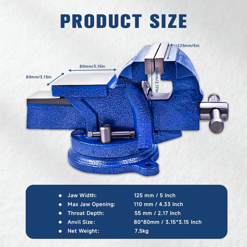 5-Inch Bench Vises with Anvil Swivel Locking Base Table Top Clamp, Duty Bench Vise with Locking 360-Degree Swivel Anvil