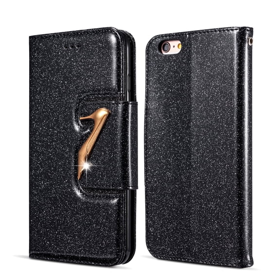 iPhone 6S Plus Case Wallet, iPhone 6 Plus Case, Allytech Glitter Bling Leather Cover Folio Credit Card Holder Wristlet Shockproof Protective Phone Case for Apple iPhone 6 Plus/ 6S Plus (Black)