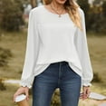 thumbnail image 2 of WREESH Womens Fashion Dressy Shirts Solid Color Knit Round Neck Long Sleeved Hollowed Out Patchwork Loose T-Shirt Pullover White, 2 of 4