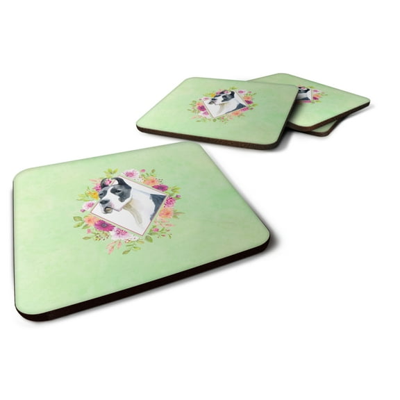 Carolines Treasures CK4310FC Great Dane Green Flowers Foam Coaster Set of 4 3 1/2 x 3 1/2 multicolor
