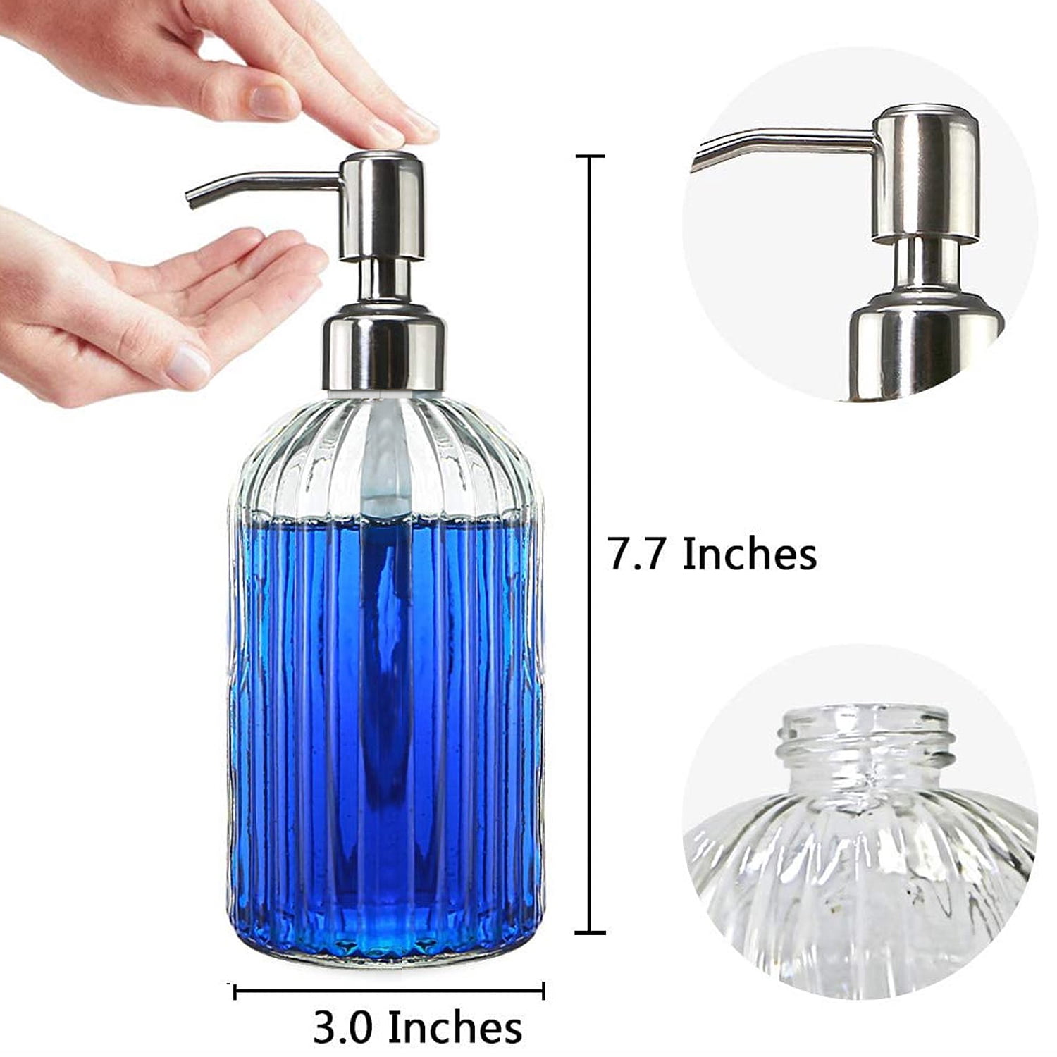 18 Oz Vertical Stripes Kitchen Soap Dispenser with 304 Rust Proof