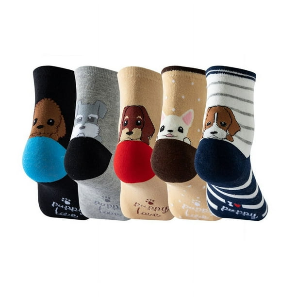 5 pares de calcetines divertidos con diseño de animales para mujer, con diseño de gato y perro, talla única.
