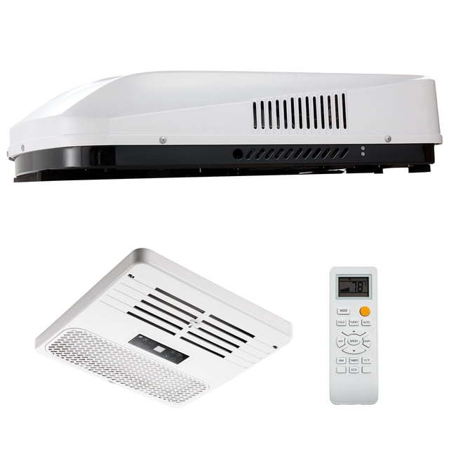 KFFKFF RV Air Conditioner, 15000 BTU RV AC Unit, 120V Ducted Rooftop Air Conditioner with Heat Pump & Cooling, Variable Speed Easy Install Quiet AC Unit, White