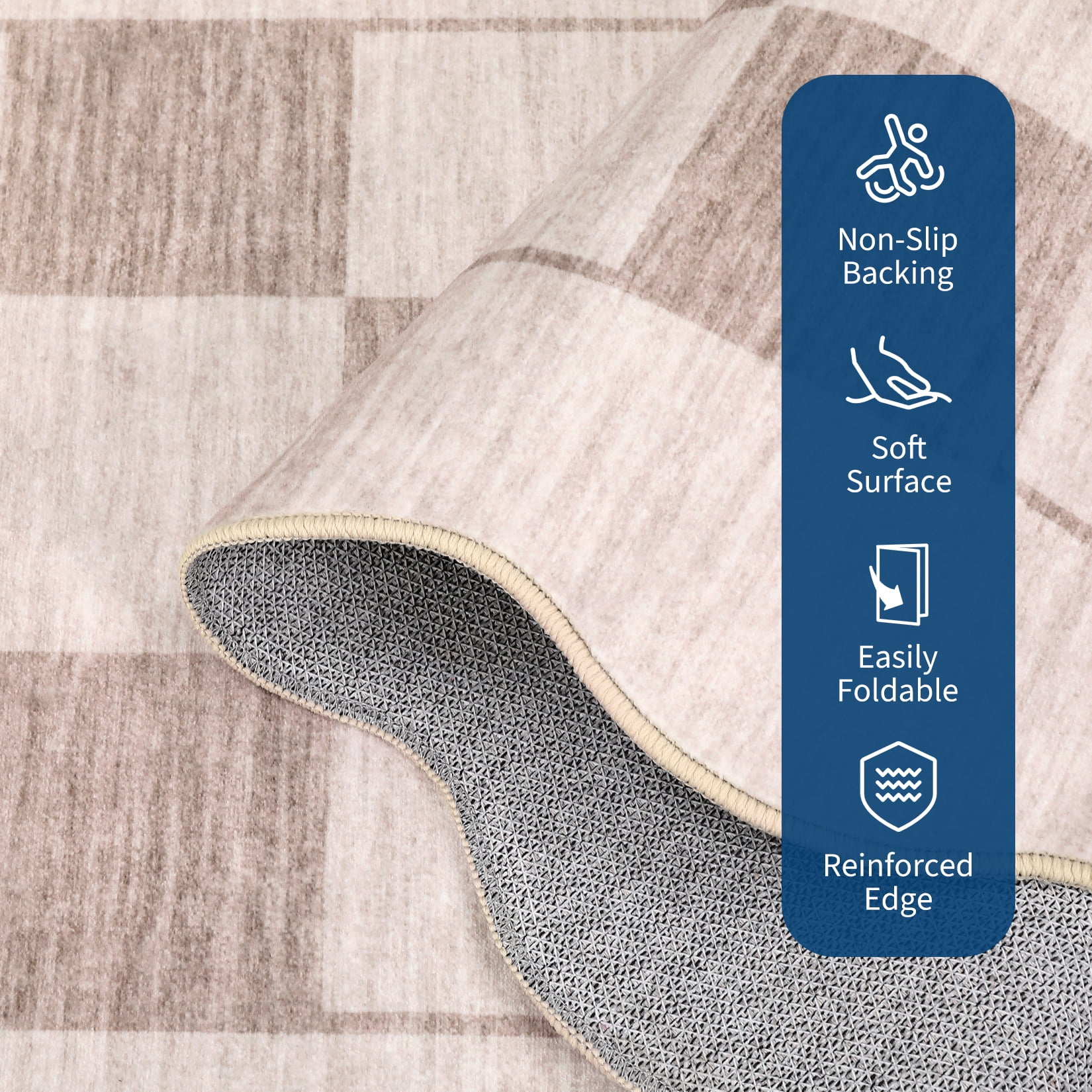 Garvee 5'x7' Scalloped Area Rugs Modern Checkered Carpet, Washable Non-Slip Rug Contemporary Floor Mats for Living Room Bedroom Dining Room, Beige Brown