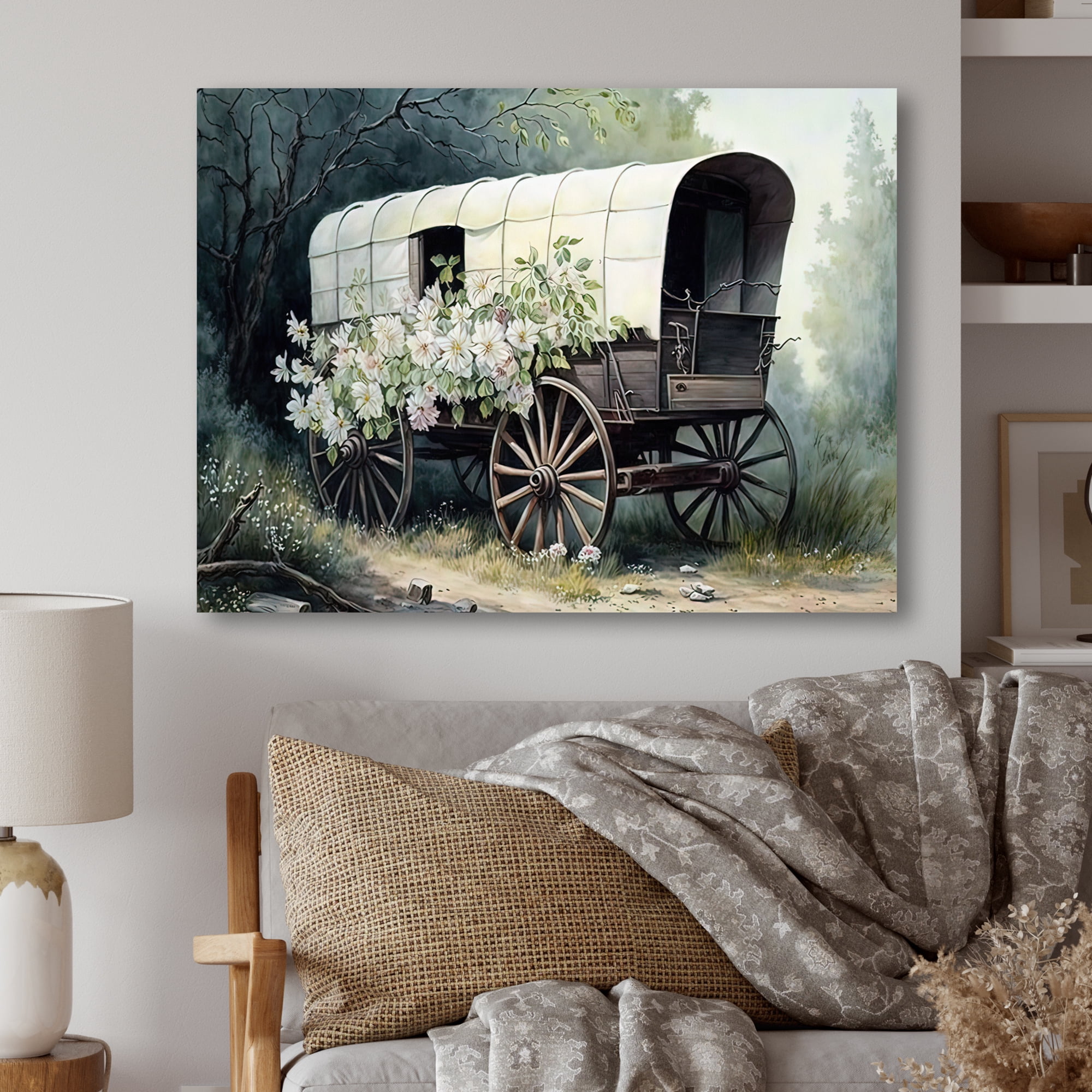 Designart Flower Old Cottage Caravan I Canvas Wall Art