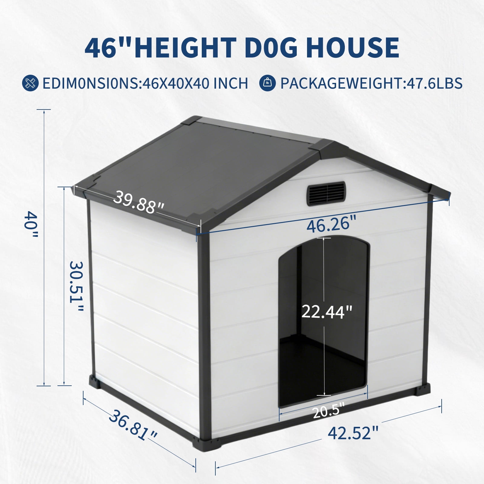 Garvee 46" Extra Large Dog House for Outdoor & Indoor, Waterproof Pet Kennel Shelter with Elevated Floor & Air Vents