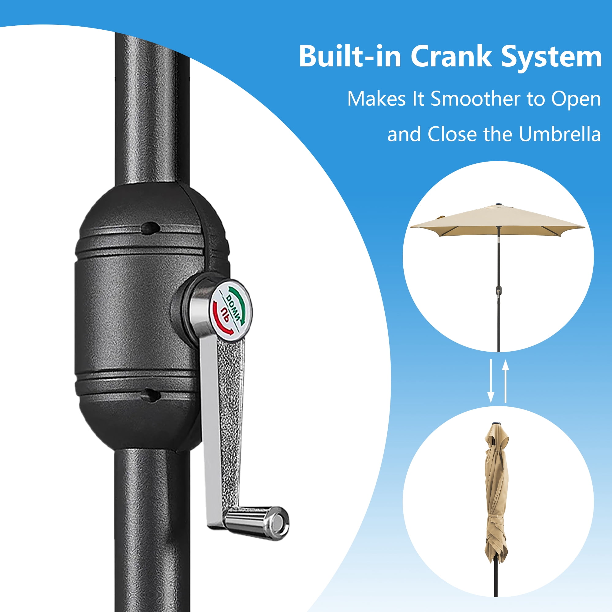 Abble 6.5FT Square Outdoor Patio Umbrella with Push Button Tilt and Crank Handle, Market Umbrella for Garden Deck Backyard Pool, Tan