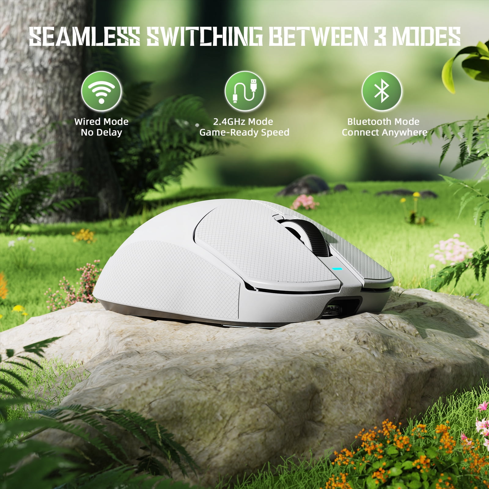 ATTACK SHARK X8 SE Wireless Gaming Mouse, Tri-Mode 2.4G/USB-C Wired/Bluetooth, PAW3311 Sensor, 25000 DPI, 55g Lightweight Design, 500mAh Battery, Grip Tape Included, White