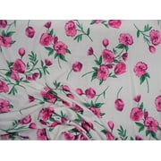 Printed DTY Spandex Stretch Apparel Fabric Pink Green White Rose Floral B407