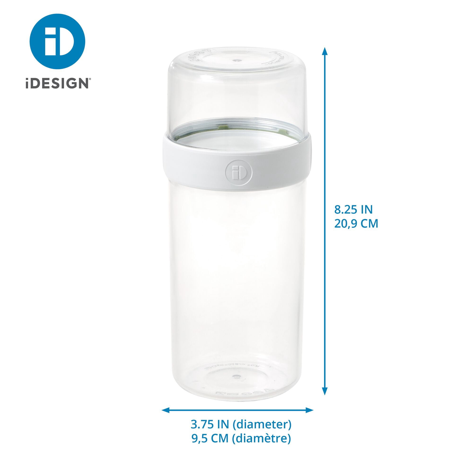 iDesign Plastic Large Stack n’ Snack Canister, 3.6” L x 3.6” W x 8.3” H, Clear/White