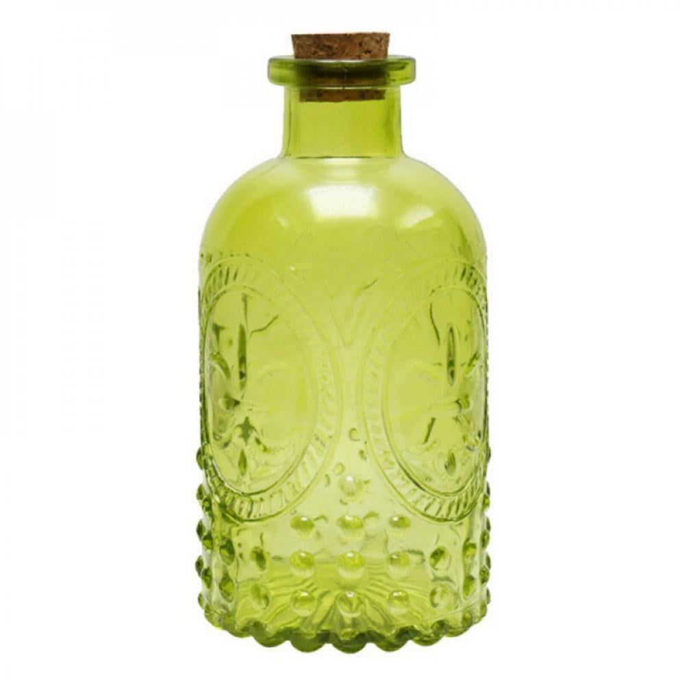 Vintage Embossed Clear Glass Bottles with Cork Stopper Small Glass