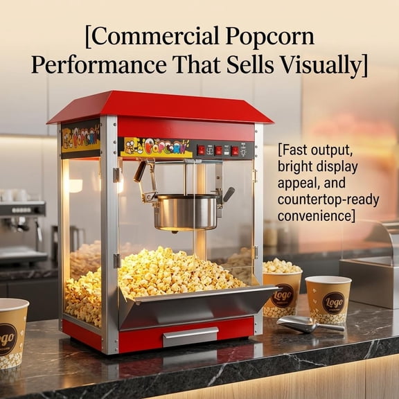 Popcorn Popper Machine, Large Commercial Popcorn Maker with 8 Oz Kettle & Double Warmth, 1300W Countertop Popcorn Machine for Home Theater Party
