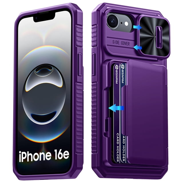 Oupeigar para iPhone 16e 6.1" Billetera RFlD con Bloqueo, Tarjetero, Cubierta de Cámara, Funda Protectora de Teléfono de Silicona Resistente a Golpes - Morado
