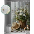 thumbnail image 3 of Small Stall Shower Curtain 48x72 Inch Narrow Half Size Spring Floral Bath Curtains Bathroom Decor Summer Flower Pastoral Watercolor Bee Waterproof Fabric Shower Curtain Set with Hooks 48 Inch, 3 of 6