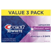 Crest 3DWhite Advanced Whitening Toothpaste, Radiant Mint, 3.3 oz, 3 Pack