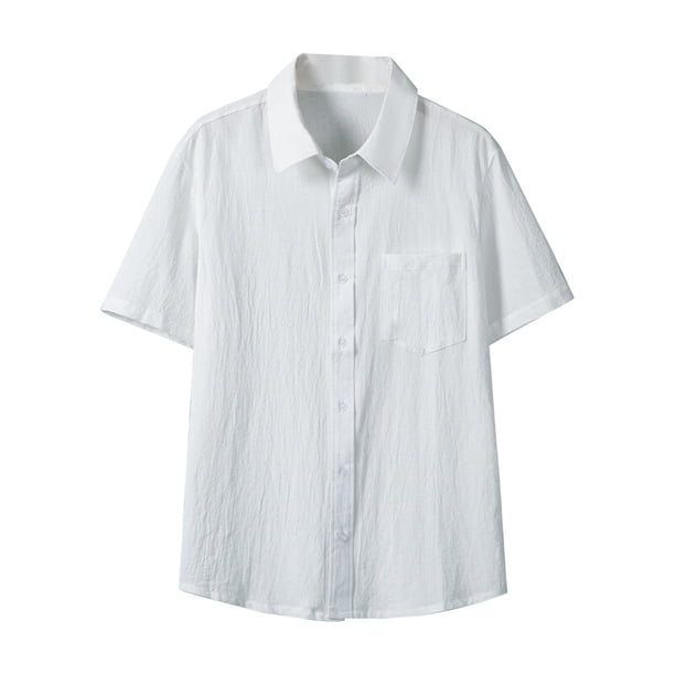 Camisa de Manga Corta Botón Arriba de los Hombres, Vacaciones Casual Color Sólido, Bolsillo Solapa Camisa de Moda