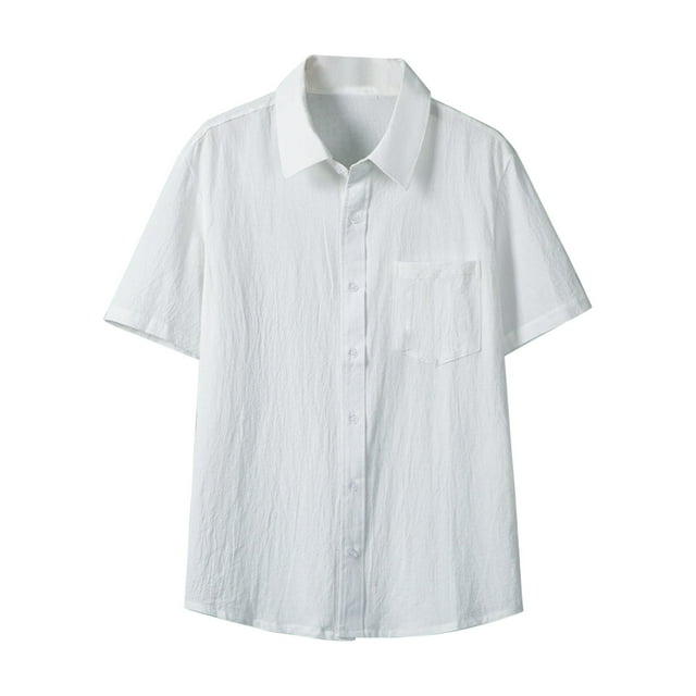 Maplenight Mens Linen Button Down Shirt Short Sleeve Casual Stylish Beach Shirts Loose Solid Basic Collared Shirt with Pockets