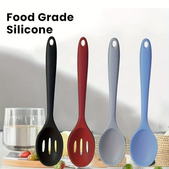 Professional 4-Piece Silicone Spoon Collection - 8-Inch Ergonomic Cooking Utensils with 1.8-Inch Wide Bowl, Heat Resistant for Effortless Cooking Experience