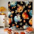 thumbnail image 3 of Fall Thanksgiving Shower Curtains for Bathroom, Orange Blue Pumpkins Maple Leaf Black Waterproof Fabric Shower Curtain for Bathroom Bathtub Decoration, Machine Washable, 72"x72", 3 of 9