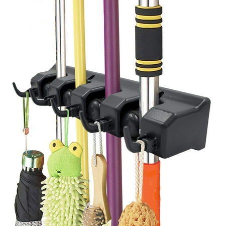 

1Pack Wall Mount Magic Mop Broom Holder 4 Position 5 Hooks Hanger Cleaning Tool Organizer Garage Kitchen