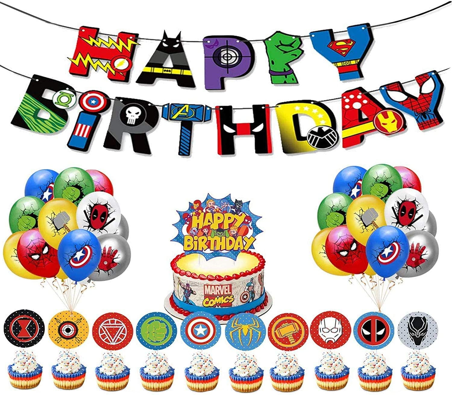 39 Pcs Superhero Birthday Party Decorations Kit Superhero Avengers Party Supplies Balloons Cake Topper Banner For Kid S Superhero Birthday Party Decoration Superhero Theme Party Supplies Walmart Com Walmart Com