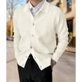 thumbnail image 5 of Men'S Lapel Cardigan Sweater Knit Long Sleeve Button Cardigan Slim Fit Casual Ribbed Knitted Jacket White XXXL, 5 of 7