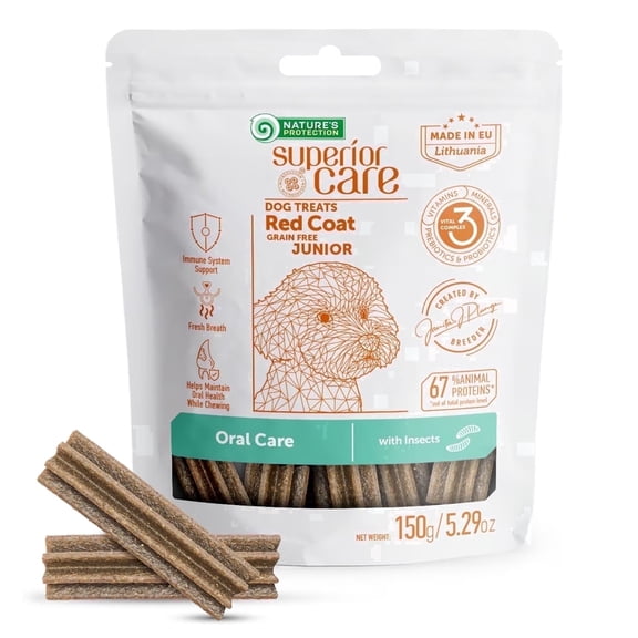 Nature's Protection Superior Care Dog Treat Sticks for Oral Care, Red Coat Puppies, Insect, 5.29oz