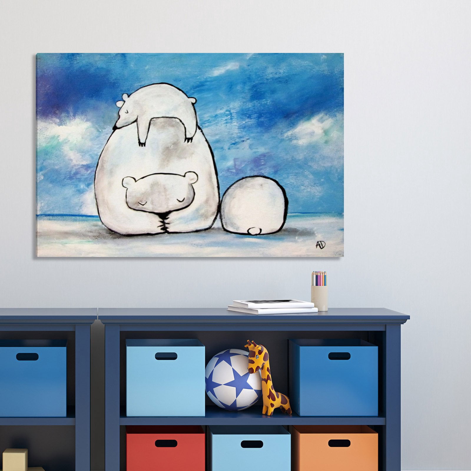 Marmont Hill "Sleepy Polar Bears" by Andrea Doss Painting Print on Wrapped Canvas
