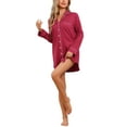 thumbnail image 4 of INSPIRE CHIC Women's Nightgown Long Sleeve Sleepshirt Button Down Notch Collar Nightshirt Sleepwear M Red, 4 of 6