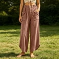thumbnail image 5 of Oksale Boho Pants for Women Petite Pull On Cozy Cotton Pants with Pockets Elastic High Waist Summer Casual Pants Loose Wide Leg Trousers Orange S, 5 of 7