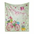 thumbnail image 1 of Saying Soft Flannel Fleece Throw Blanket, Everything Happens for a Reason Calligraphy with Bicycle and Kite Spring, Cozy Plush for Indoor and Outdoor Use, 60" x 80", Multicolor, by Ambesonne, 1 of 6