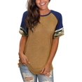 thumbnail image 2 of Women's Summer Long/Short Sleeve Shirts Crew Neck Tees Striped Color Block Blouse Tops, 2 of 6