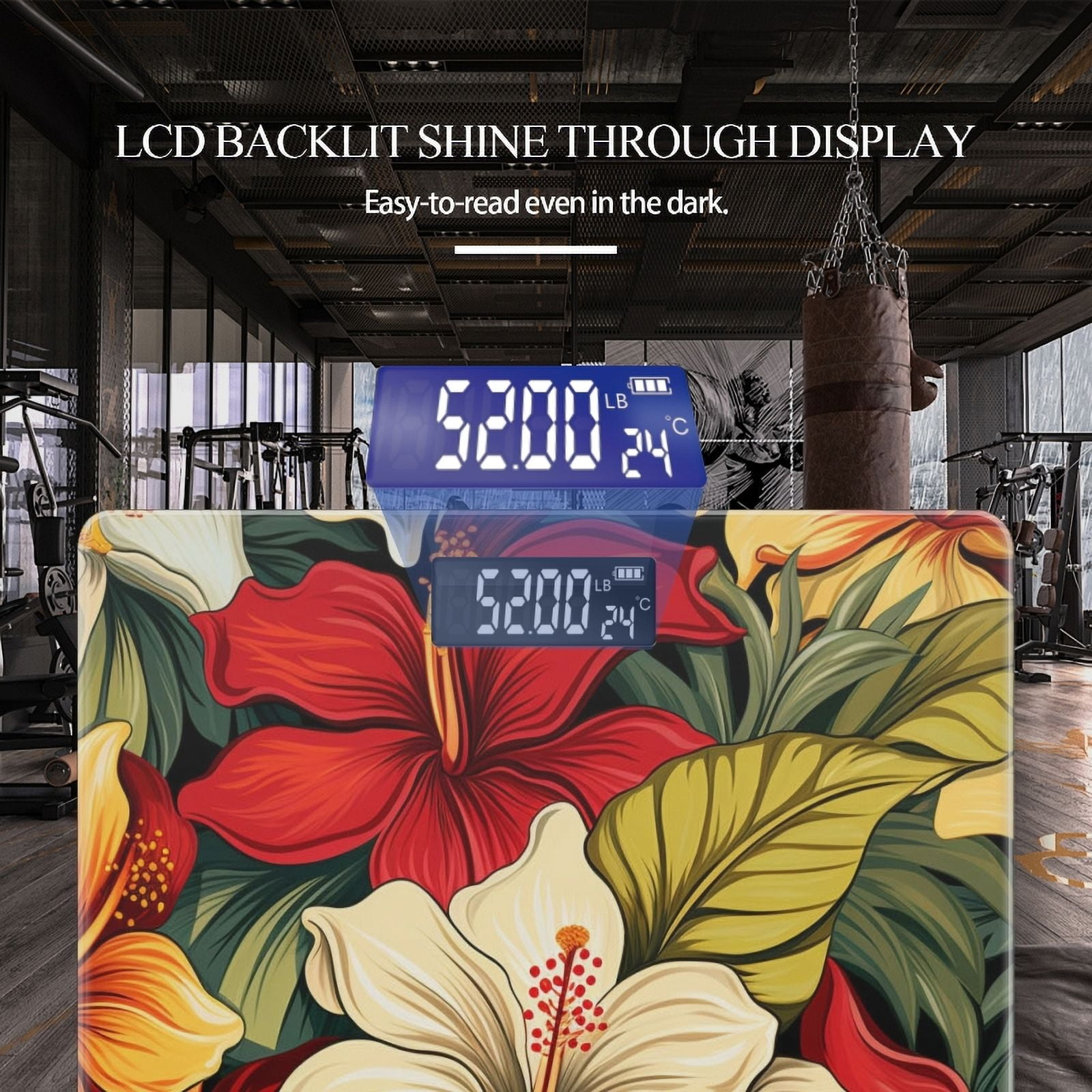 High Precision Body Weight Scale Smart Bathroom Scales with Large LCD Display(400lbs),Decorative for Bedroom-Flowers In Yellow And White Colors With Green Leaves