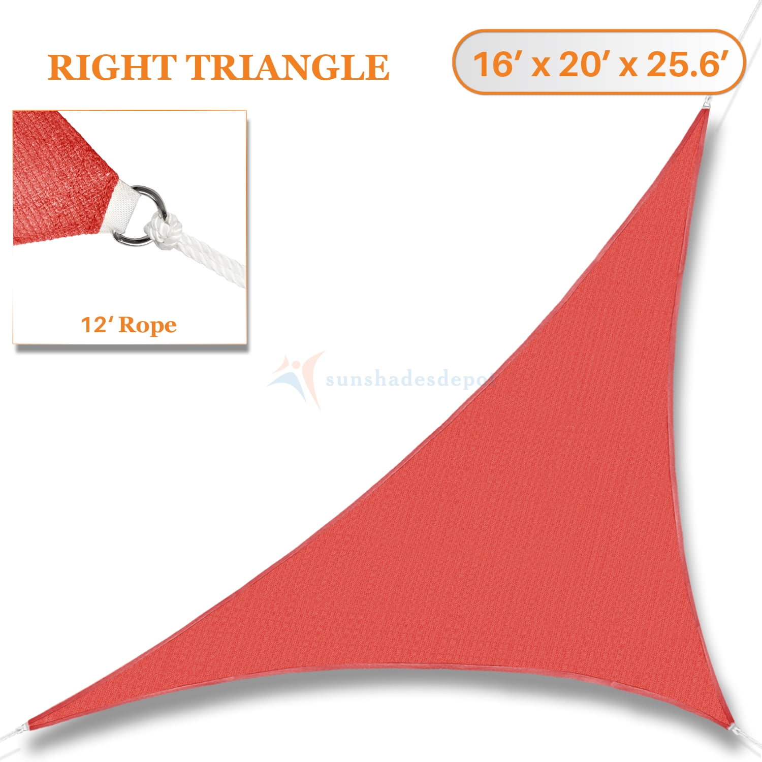 Custom Size Red Right Triangle Sun Shade Sail Outdoor Canopy Awning W/6 in Kit