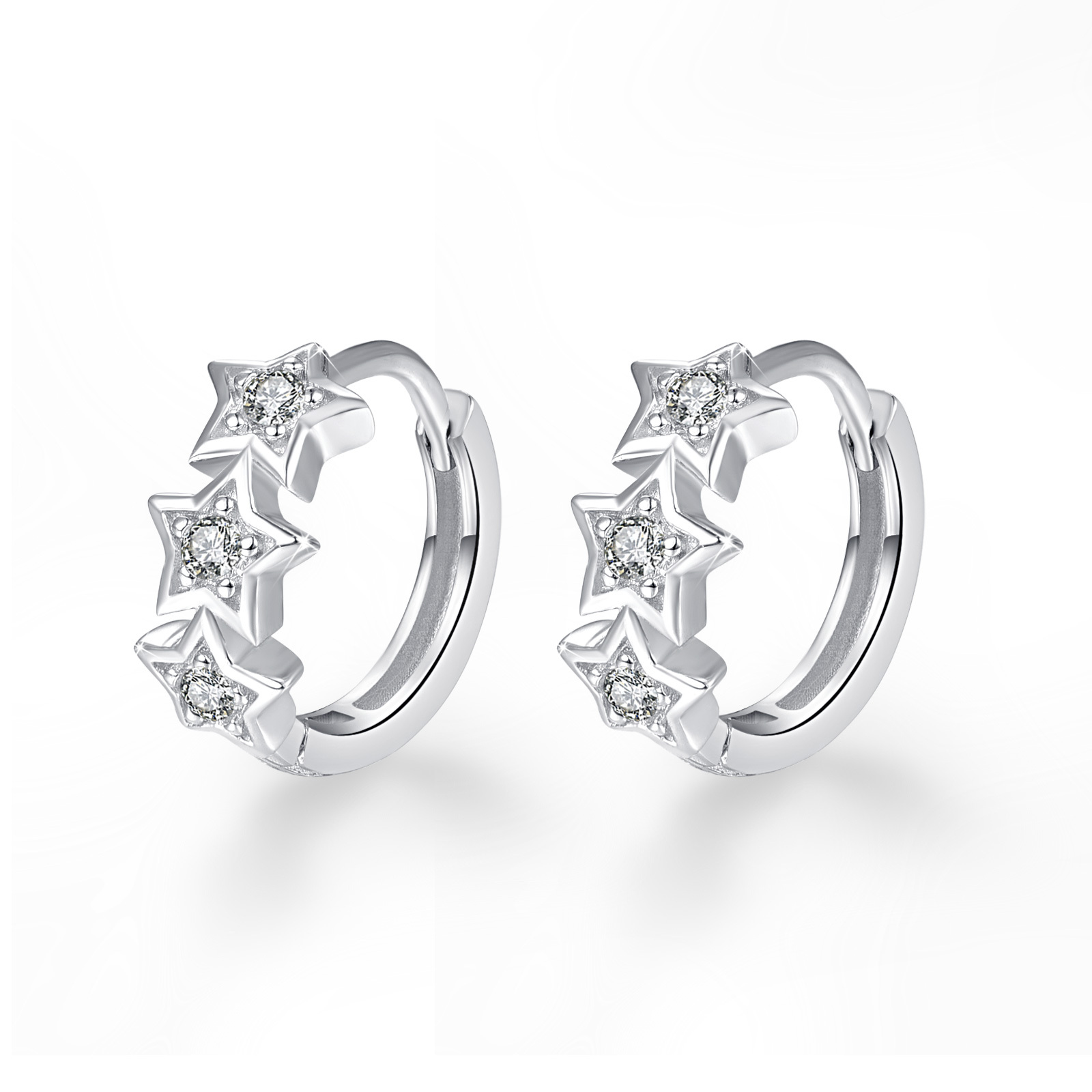 Cuoka Star Earrings Hoops Earrings 925 Sterling Silver for Women Girls Teens Kids Child White Gold Plated CZ Jewelry Birthday Gifts for Sensitive Ears
