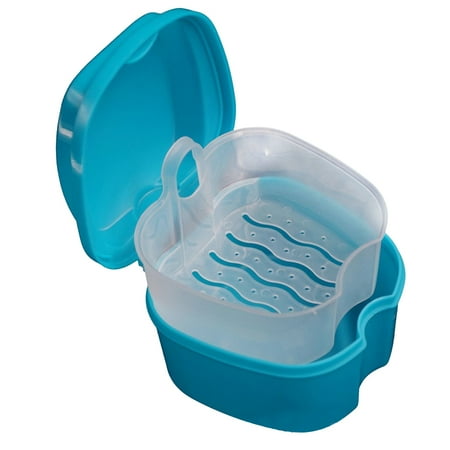 Dental Retainer Denture Case Denture Bath Box Case Dental Orthodontic Retainer False Teeth Storage Case Box with Strainer (Sky-blue) ()