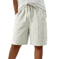 thumbnail image 7 of Evdexr Cargo Shorts Women Drawstring Knee Length Bermuda Shorts Summer Belted Hiking Shorts Oversized Baggy Casual Short with Multi Pockets Khaki L, 7 of 7