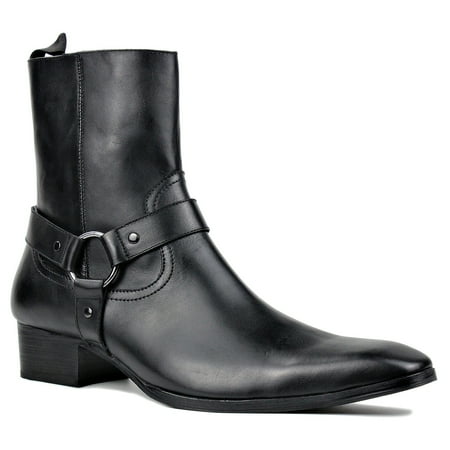 

OSSTONE Dress Boots Chelsea Designer Boots for Men Zipper-up Leather Casual Heel Shoes JY015-Black-7 Black