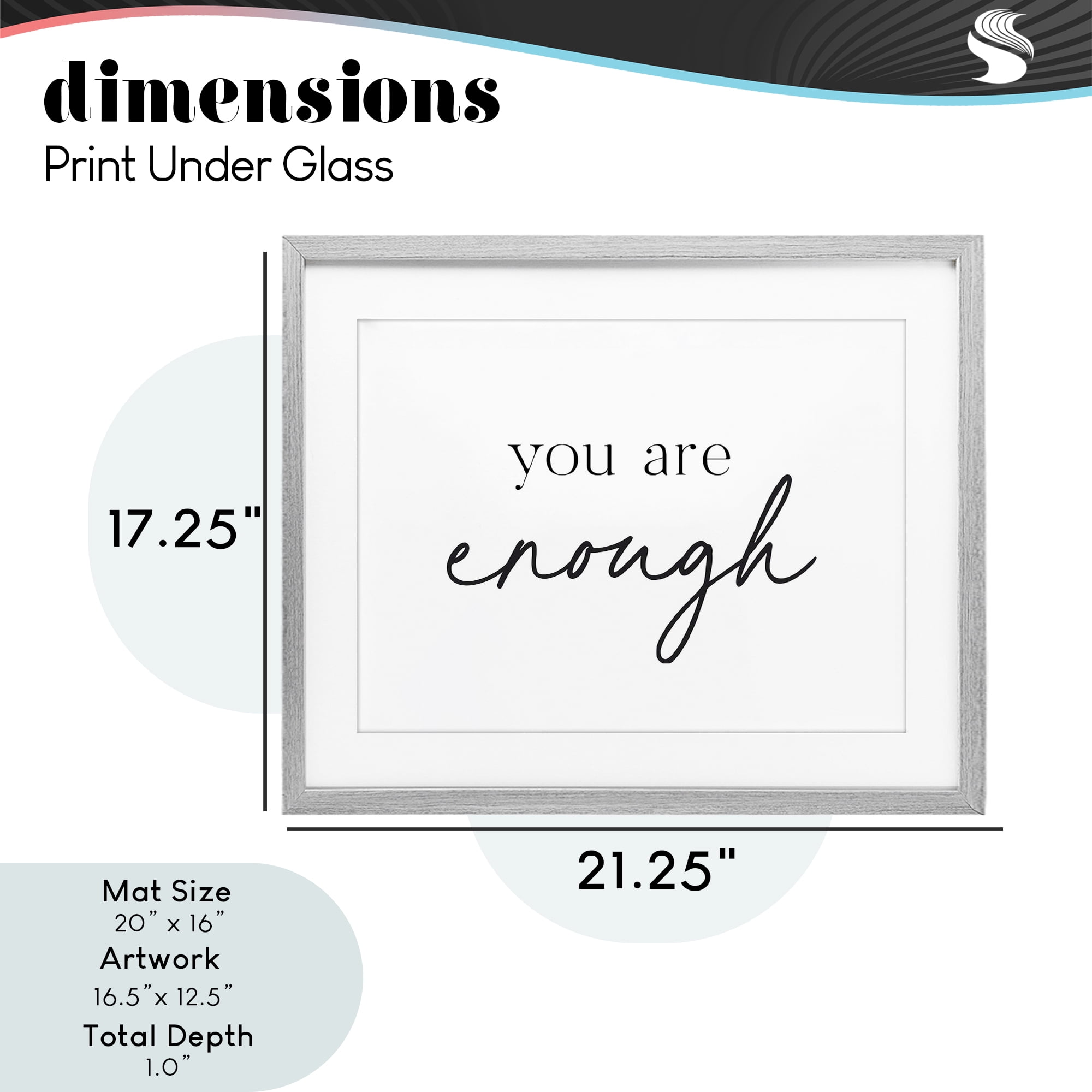 You Are Enough Sentiment Gray Framed Print Under Glass, design by Lettered and Lined
