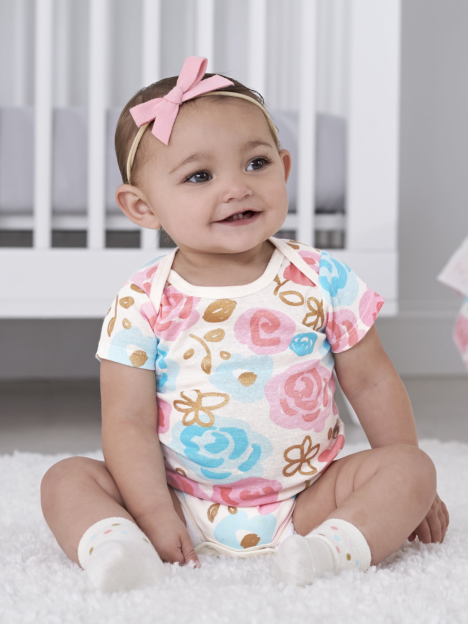 Gerber Baby Girl Short Sleeves Onesies Bodysuits, 8-Pack
