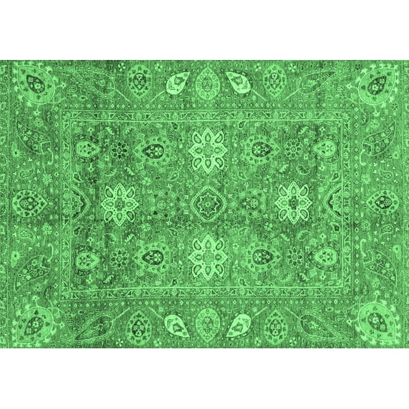 Ahgly Company Indoor Rectangle Oriental Emerald Green Traditional Area Rugs, 2' x 5'