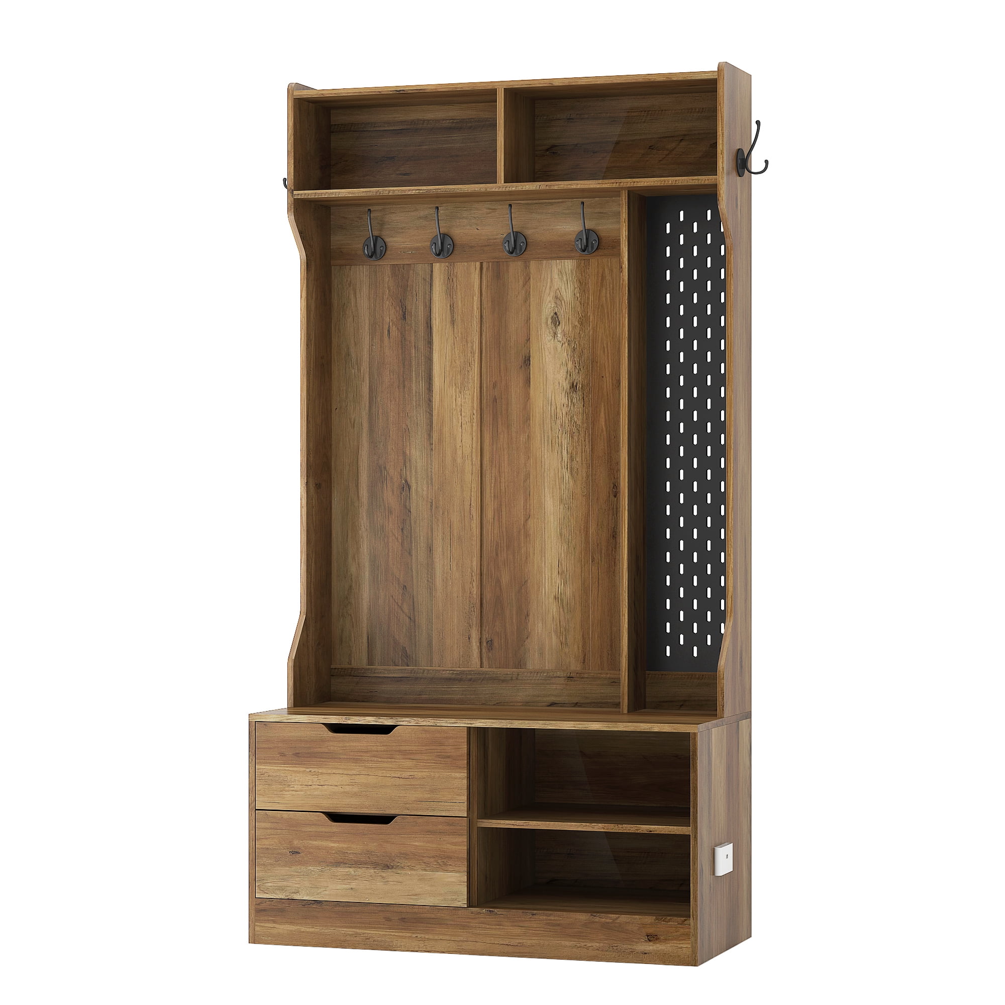 Aukfa Entryway Hall Tree w/ Bench & Shoe Storage, Brown