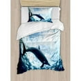 thumbnail image 3 of Sea Animals Decor King Size Duvet Cover Set, Bottlenose Dolphin Poops in Ocean Marine Underwater Aquatic Wildlife Theme, Decorative 3 Piece Bedding Set with 2 Pillow Shams, Blue Grey, by Ambesonne, 3 of 3